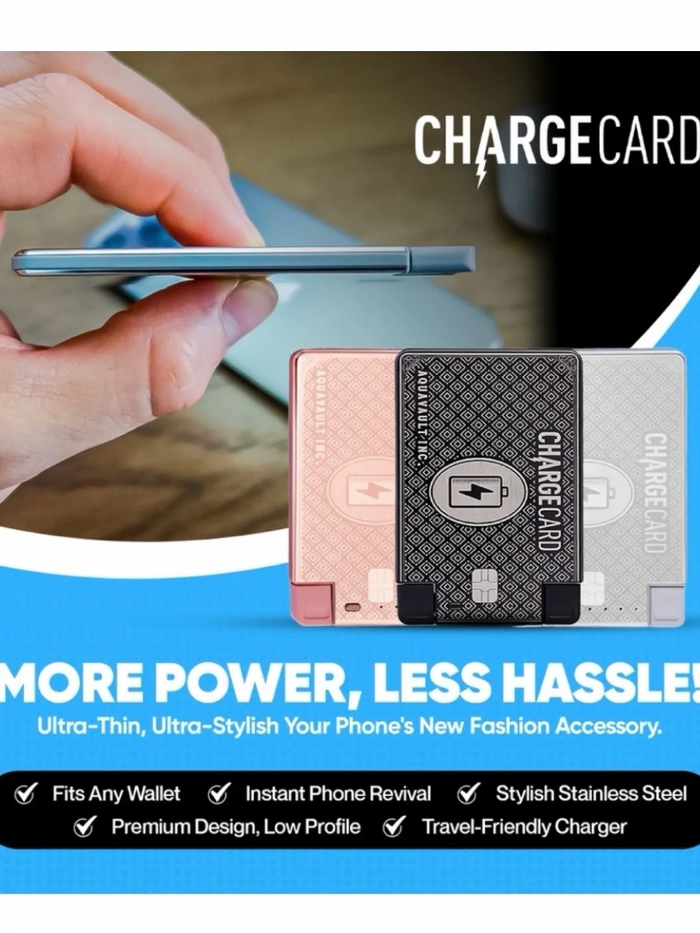 Aquavault Inc ChargeCard Wireless Magnetic Portable Charger NIB